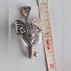 Sterling Elephant Amethyst Eyes  Pendant. NEW. 4cm. SI, INDIA. Bohemian